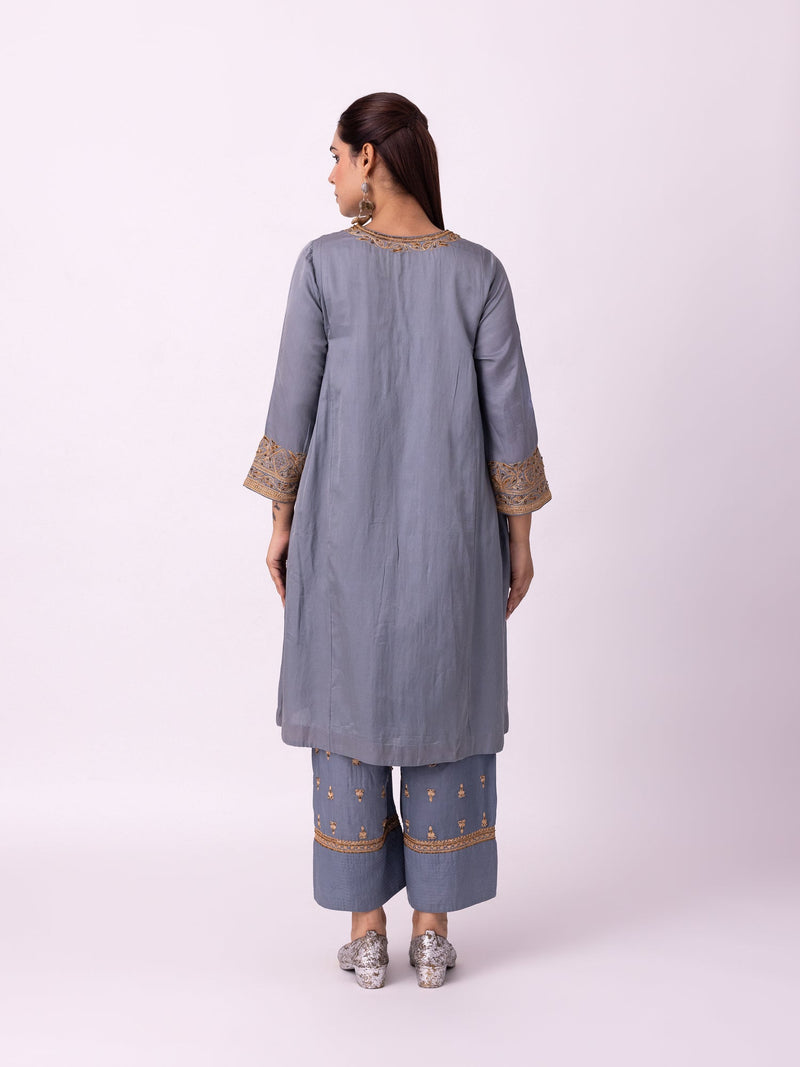 Jhaga Kurta silk cotton satin kurta/kurta set by Shades of India in blue for women Worldwide