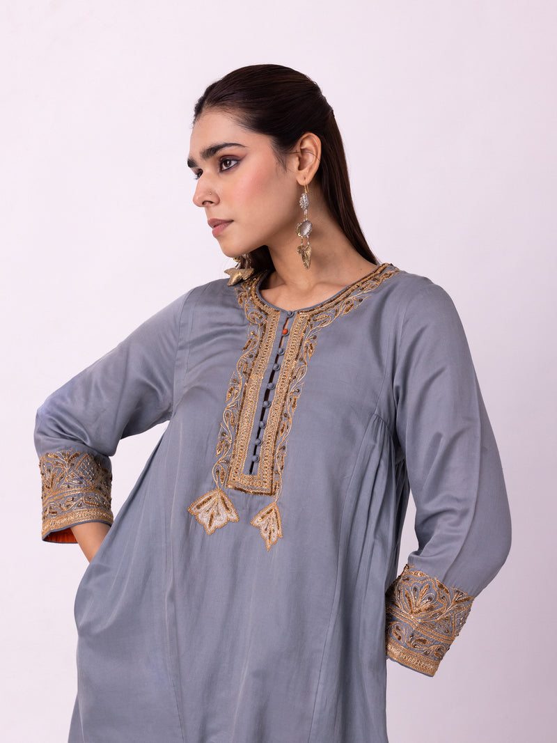 Jhaga Kurta silk cotton satin kurta/kurta set by Shades of India in blue for women Worldwide