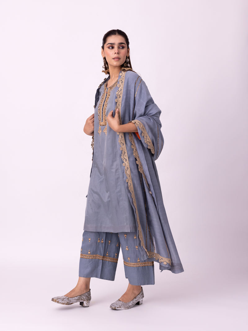 Jhaga Kurta silk cotton satin kurta/kurta set by Shades of India in blue for women Worldwide