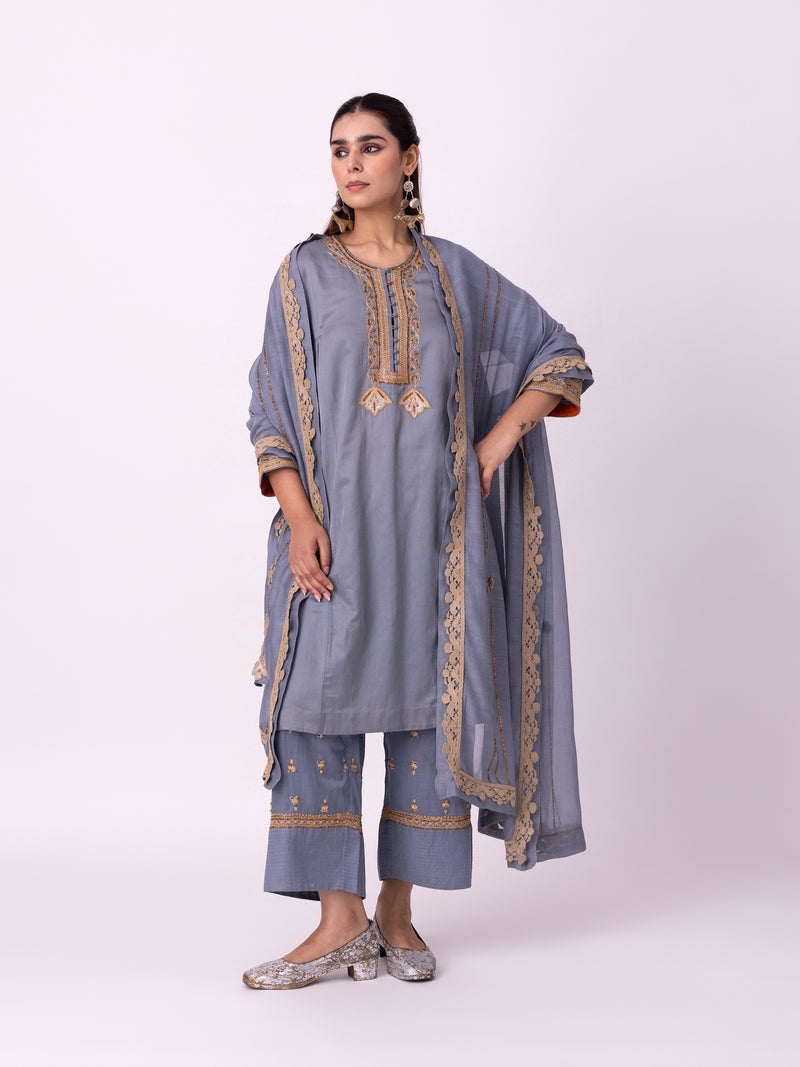 Jhaga Kurta silk cotton satin kurta/kurta set by Shades of India in blue for women Worldwide
