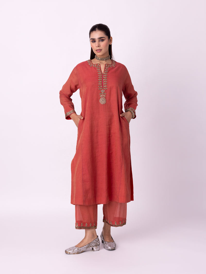 Kaasni Kurta tissue kurta/kurta set by Shades of India in red for women Worldwide