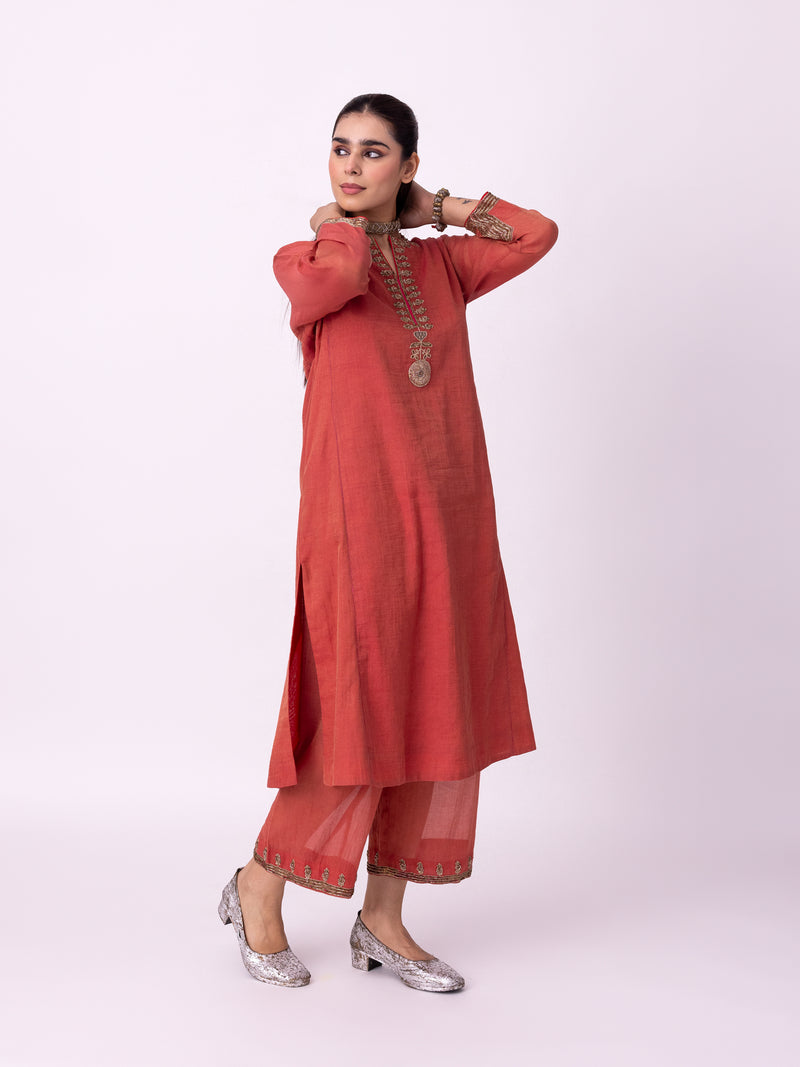 Kaasni Kurta tissue kurta/kurta set by Shades of India in red for women Worldwide