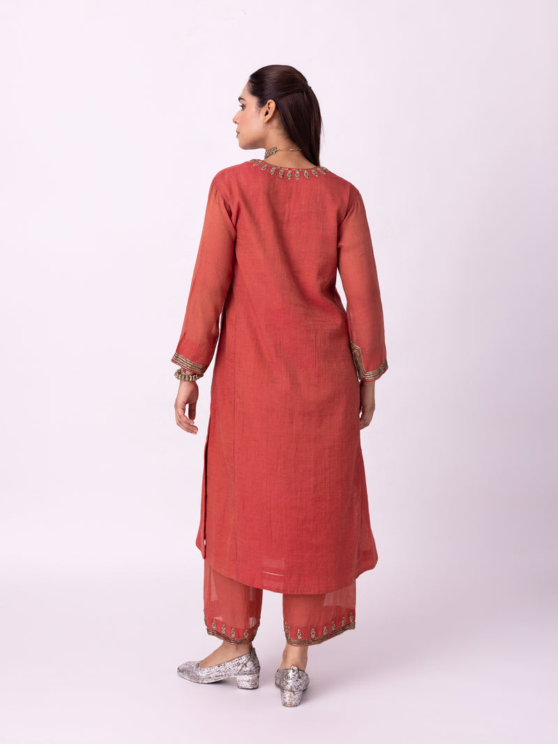 Kaasni Kurta tissue kurta/kurta set by Shades of India in red for women Worldwide