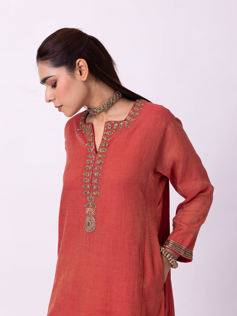 Kaasni Kurta tissue kurta/kurta set by Shades of India in red for women Worldwide