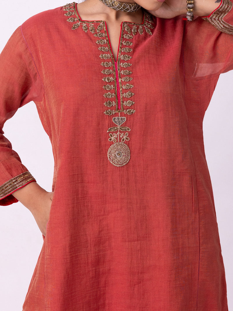 Kaasni Kurta tissue kurta/kurta set by Shades of India in red for women Worldwide