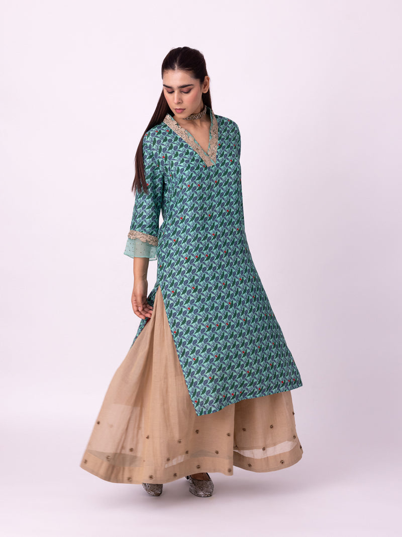 Karunya Kurta silk kurta/kurta set by Shades of India in turqouise/red for women Worldwide