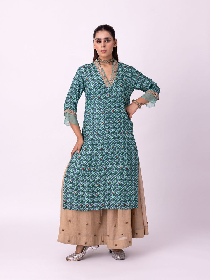 Karunya Kurta silk kurta/kurta set by Shades of India in turqouise/red for women Worldwide