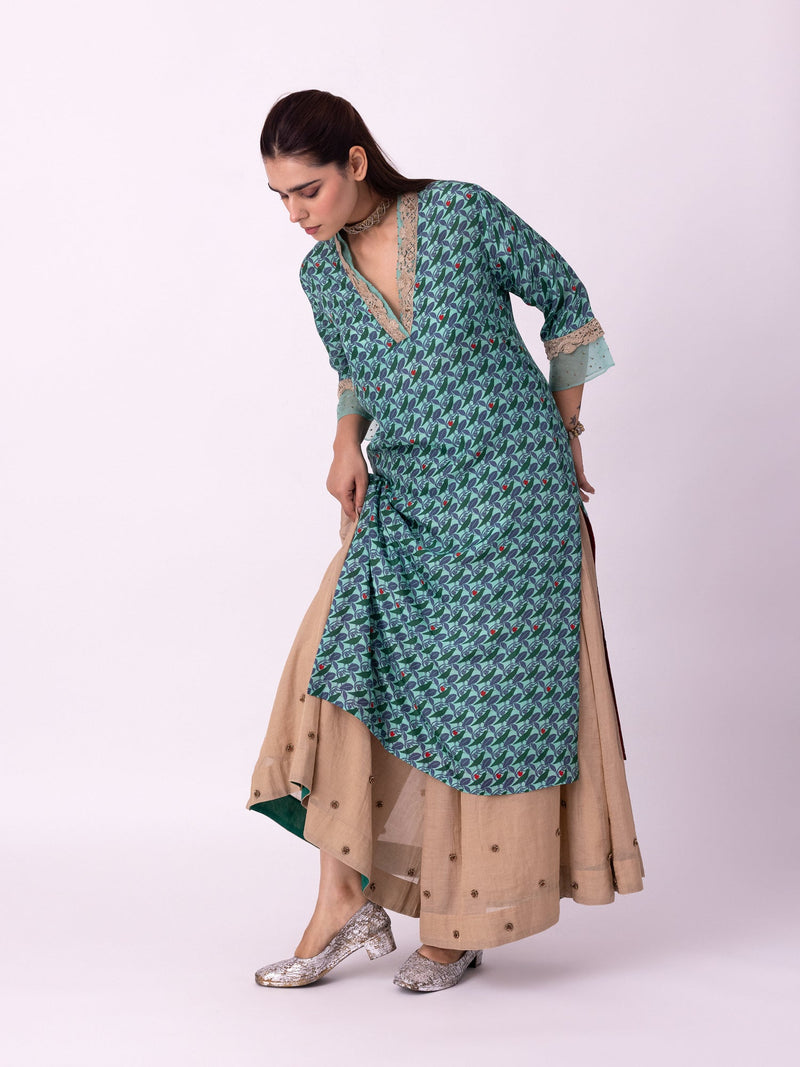 Karunya Kurta silk kurta/kurta set by Shades of India in turqouise/red for women Worldwide
