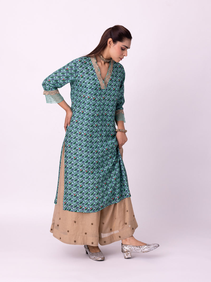 Karunya Kurta silk kurta/kurta set by Shades of India in turqouise/red for women Worldwide