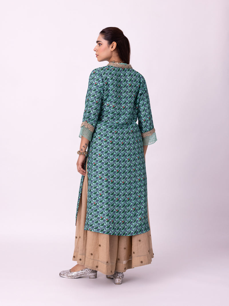 Karunya Kurta silk kurta/kurta set by Shades of India in turqouise/red for women Worldwide