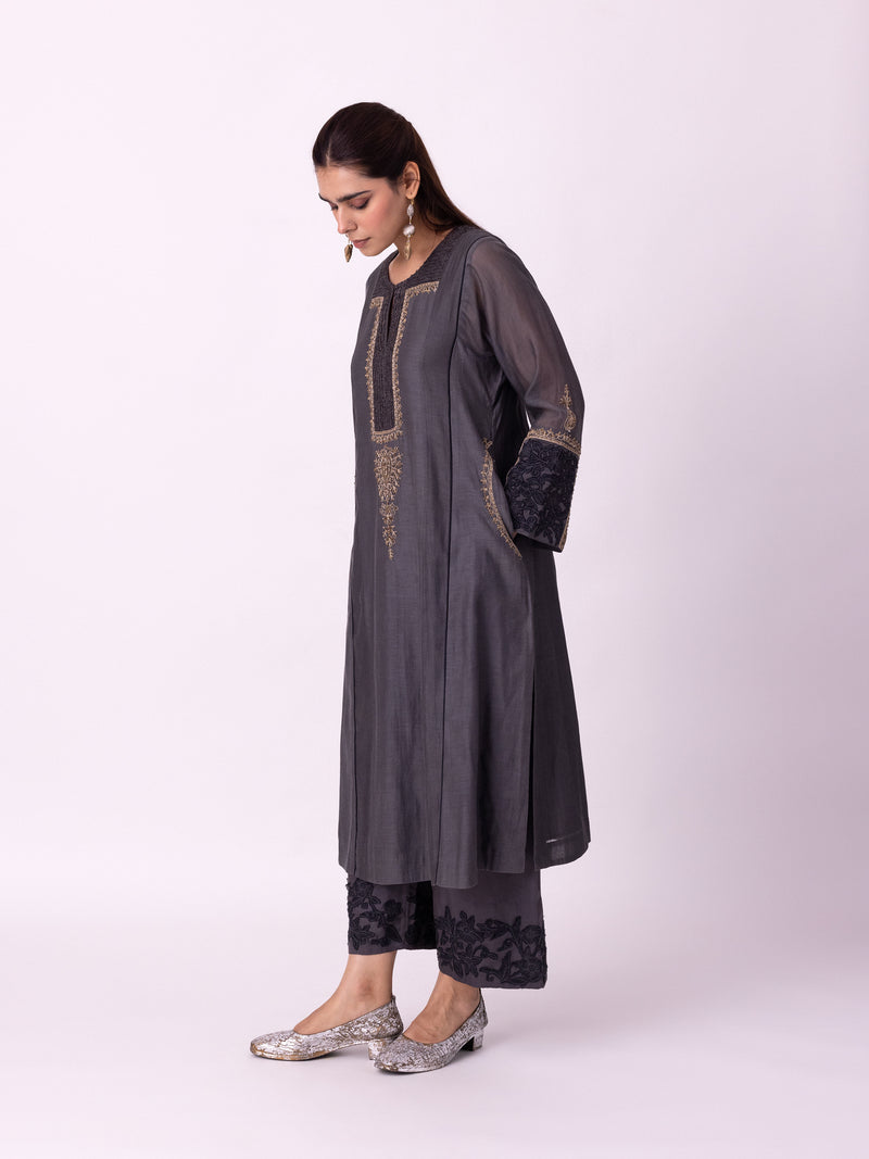 Nefert Kurta chanderi kurta/kurta set by Shades of India in charcoal for women Worldwide