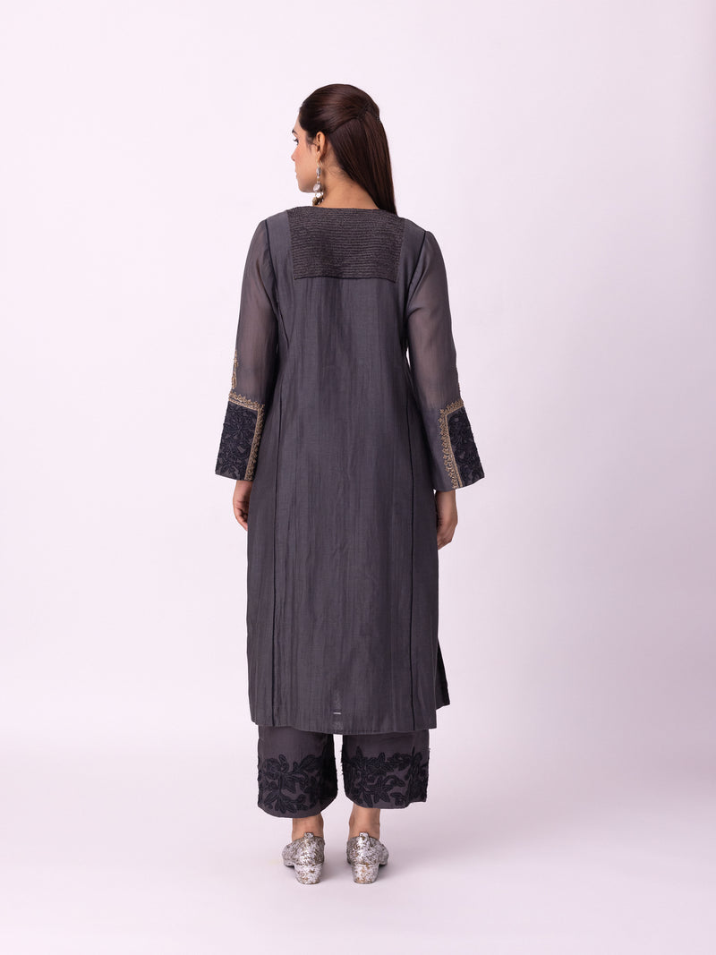 Nefert Kurta chanderi kurta/kurta set by Shades of India in charcoal for women Worldwide