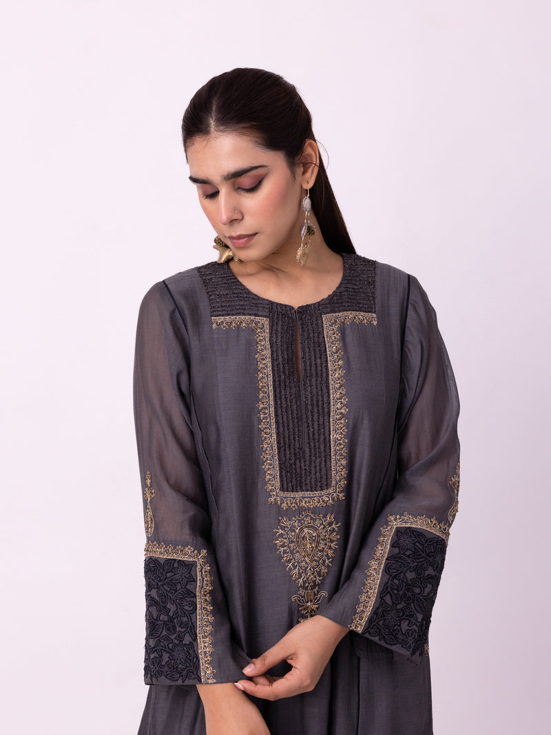Nefert Kurta chanderi kurta/kurta set by Shades of India in charcoal for women Worldwide