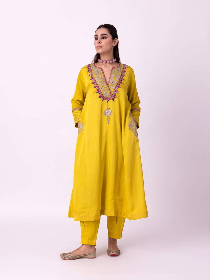 Peshwaz Kurta linen blend kurta/kurta set by Shades of India in yellow for women Worldwide