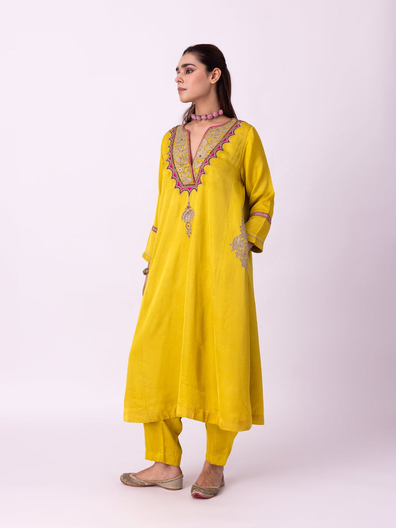 Peshwaz Kurta linen blend kurta/kurta set by Shades of India in yellow for women Worldwide