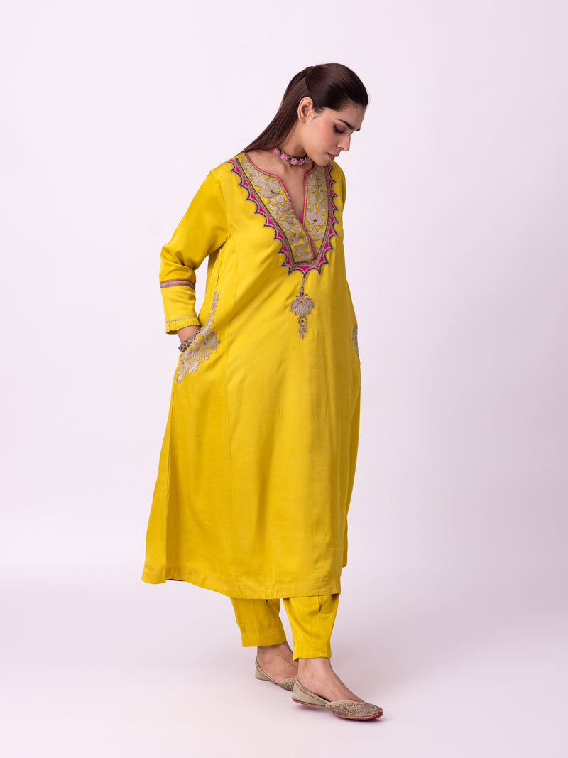 Peshwaz Kurta linen blend kurta/kurta set by Shades of India in yellow for women Worldwide
