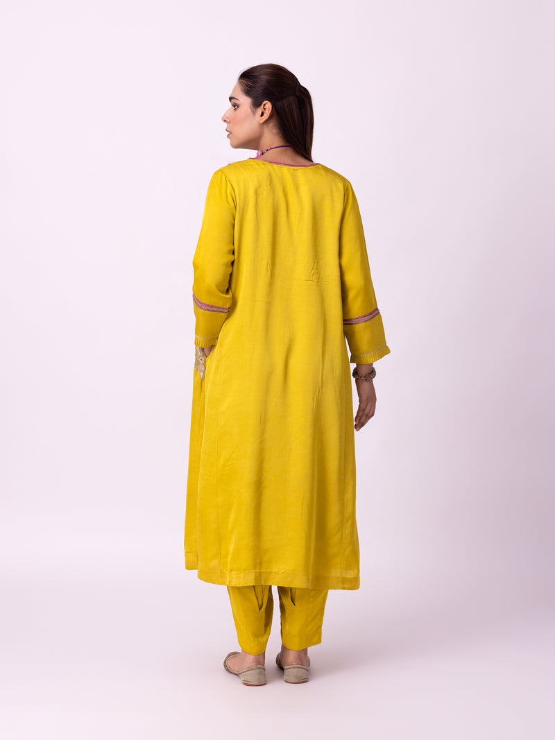Peshwaz Kurta linen blend kurta/kurta set by Shades of India in yellow for women Worldwide