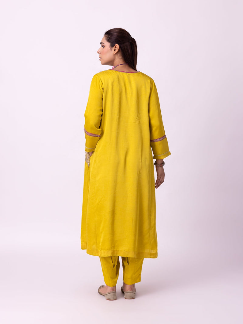 Peshwaz Kurta linen blend kurta/kurta set by Shades of India in yellow for women Worldwide
