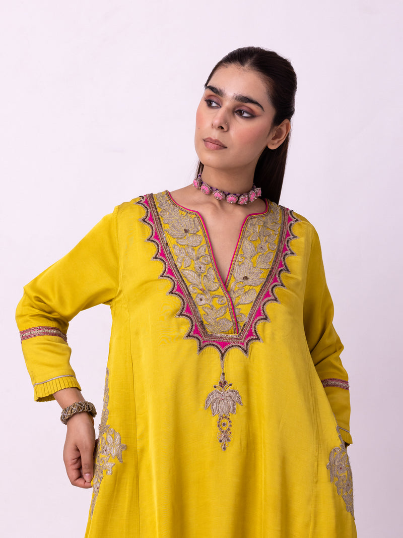 Peshwaz Kurta linen blend kurta/kurta set by Shades of India in yellow for women Worldwide