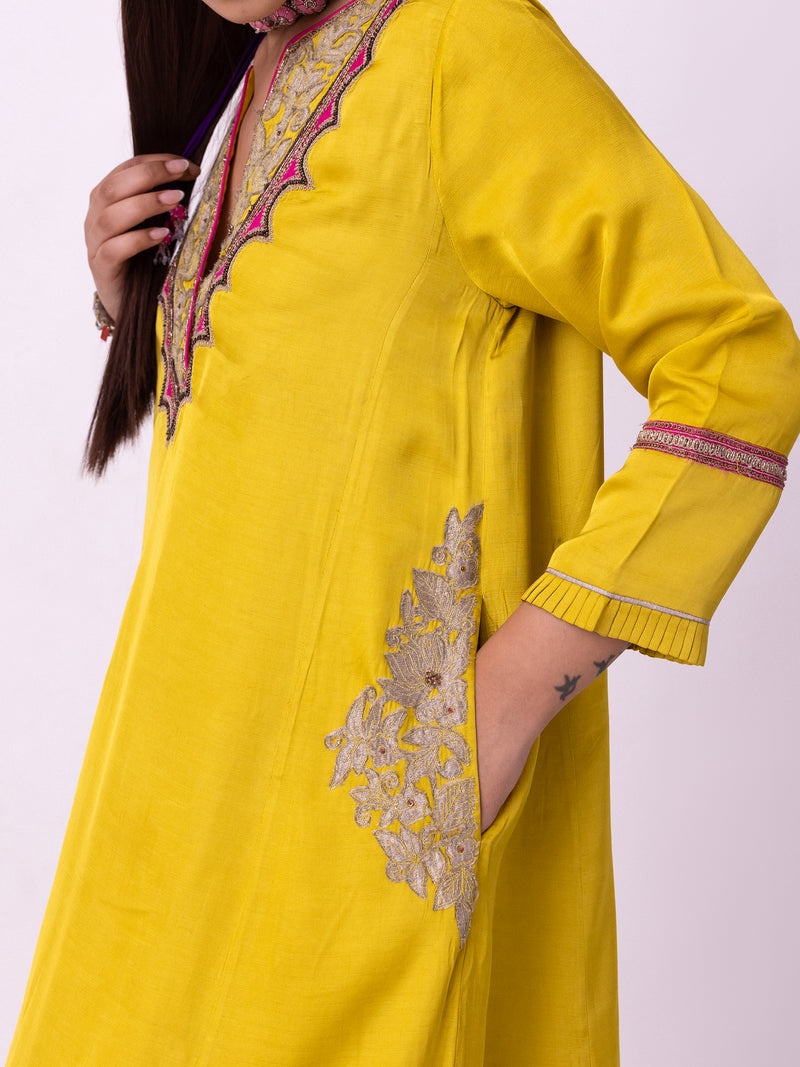 Peshwaz Kurta linen blend kurta/kurta set by Shades of India in yellow for women Worldwide