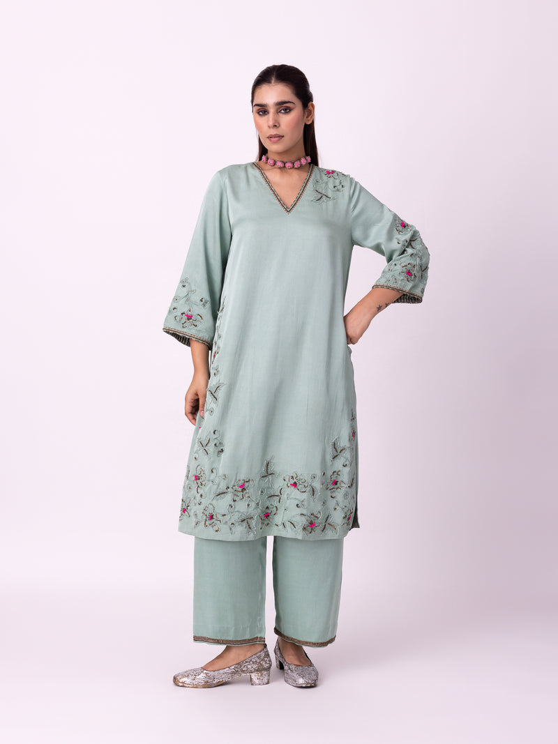 Qasr Kurta linen blend kurta/kurta set by Shades of India in blue for women Worldwide