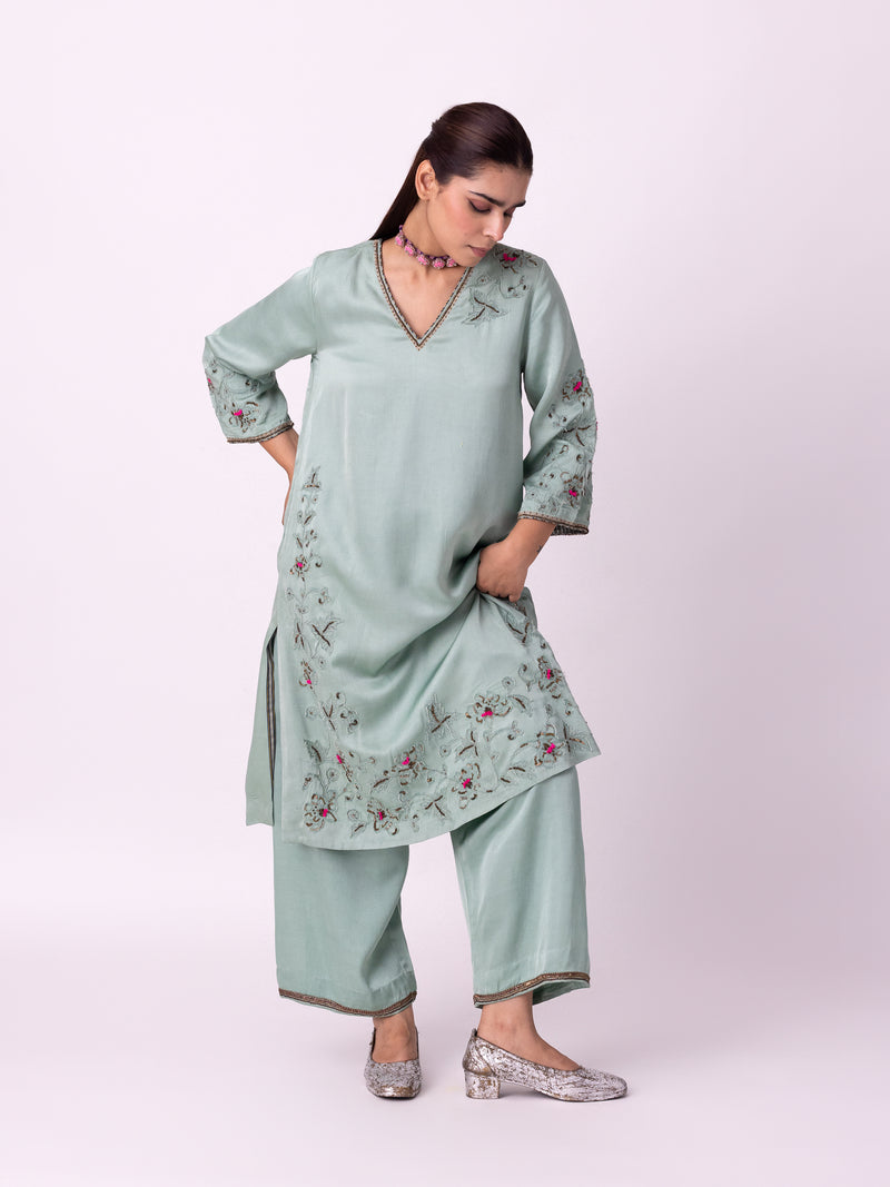 Qasr Kurta linen blend kurta/kurta set by Shades of India in blue for women Worldwide