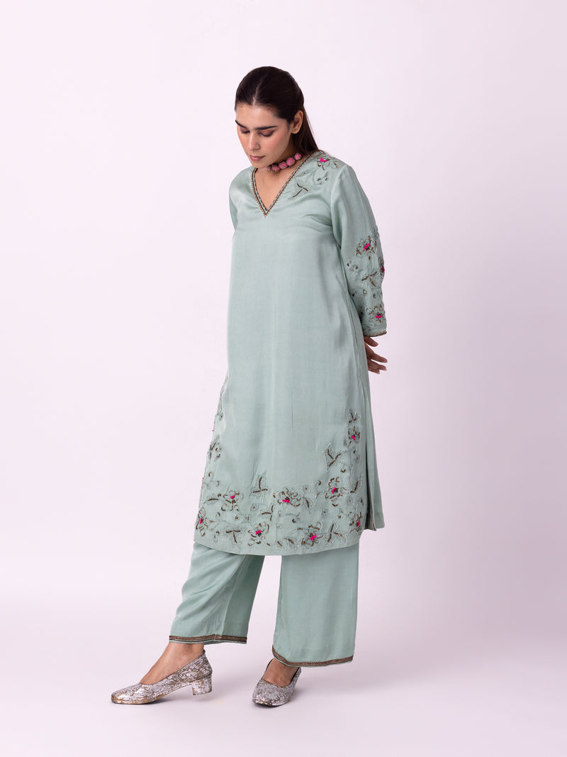 Qasr Kurta linen blend kurta/kurta set by Shades of India in blue for women Worldwide
