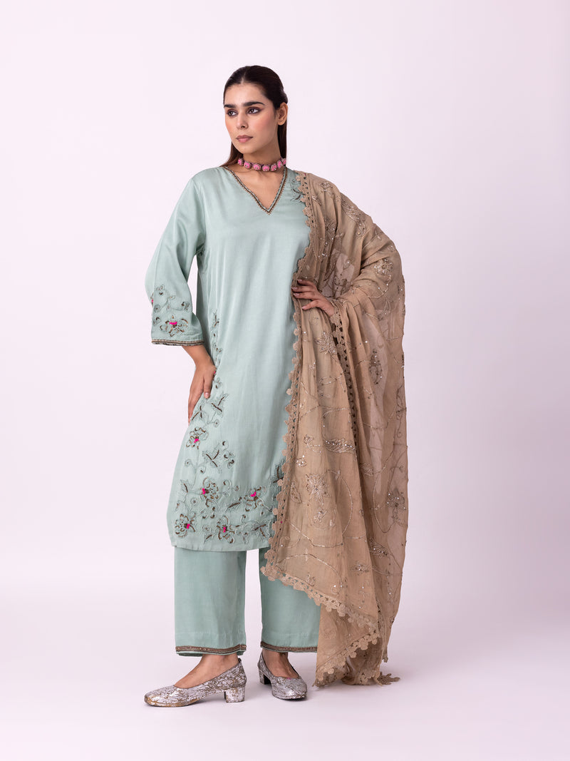 Qasr Kurta linen blend kurta/kurta set by Shades of India in blue for women Worldwide