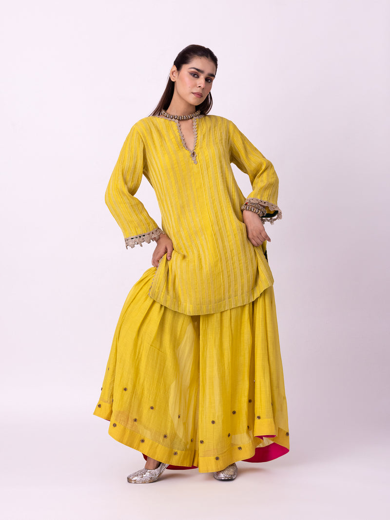 Calico Kurti chanderi kurta/kurta set by Shades of India in yellow for women Worldwide