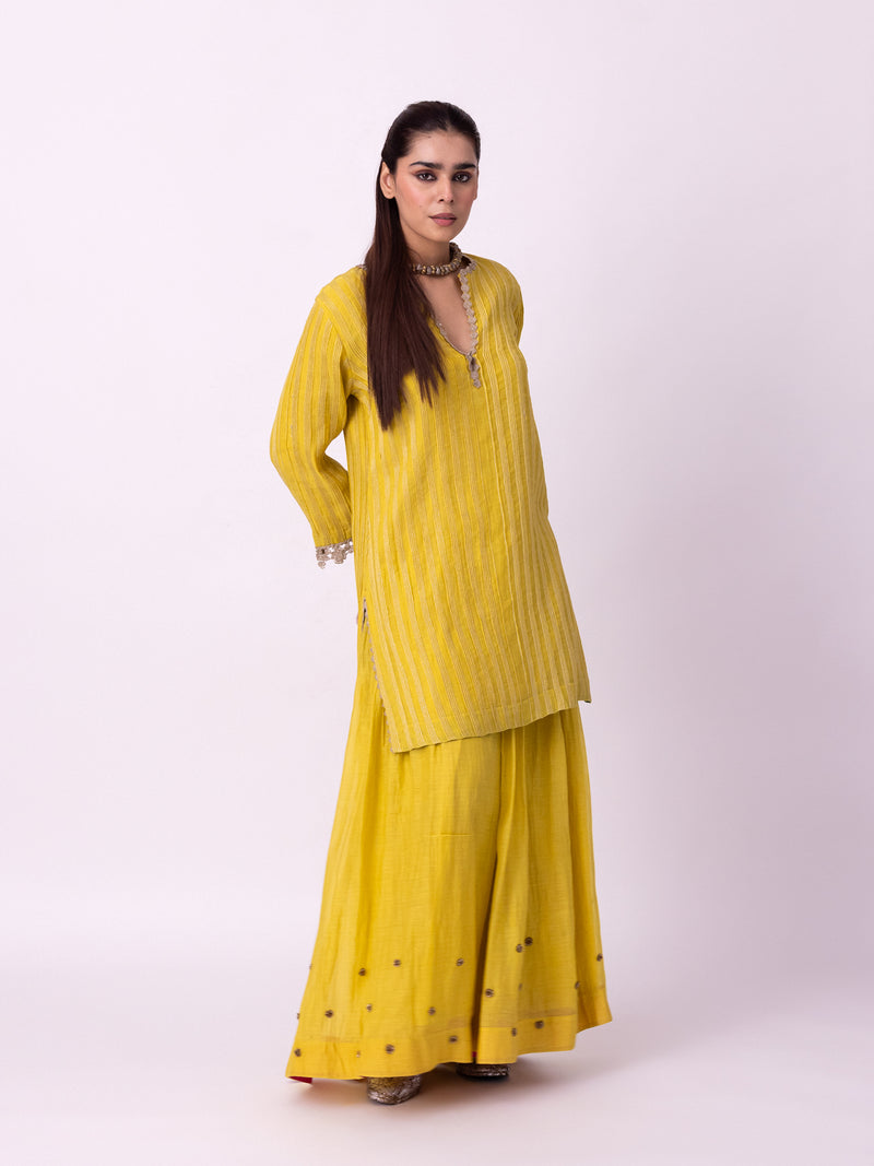 Calico Kurti chanderi kurta/kurta set by Shades of India in yellow for women Worldwide