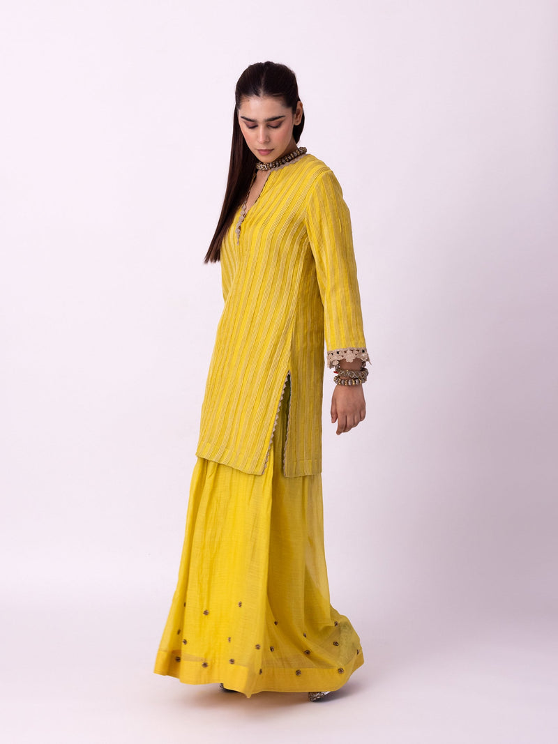 Calico Kurti chanderi kurta/kurta set by Shades of India in yellow for women Worldwide
