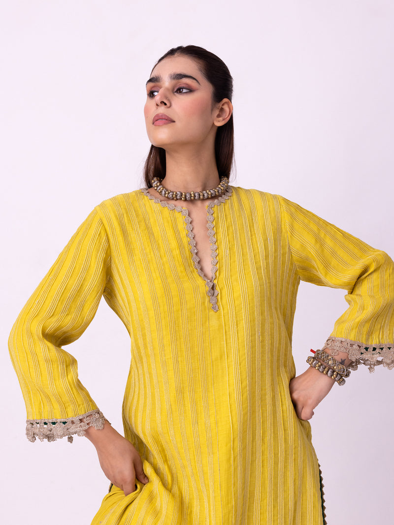 Calico Kurti chanderi kurta/kurta set by Shades of India in yellow for women Worldwide