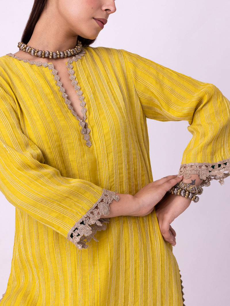 Calico Kurti chanderi kurta/kurta set by Shades of India in yellow for women Worldwide