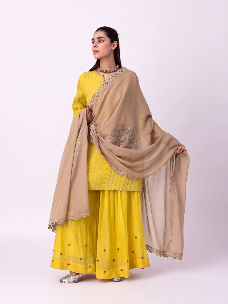 Calico Kurti chanderi kurta/kurta set by Shades of India in yellow for women Worldwide