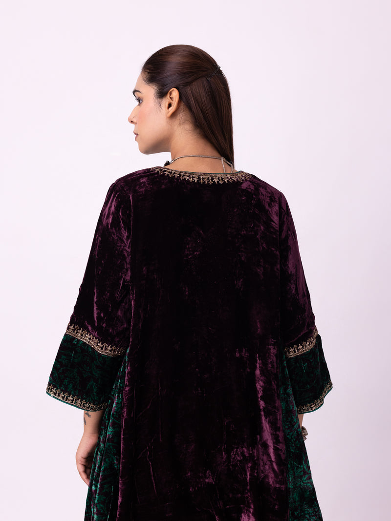 Kabeera Kurti silk velvet kurta/kurta set by Shades of India in wine for women Worldwide
