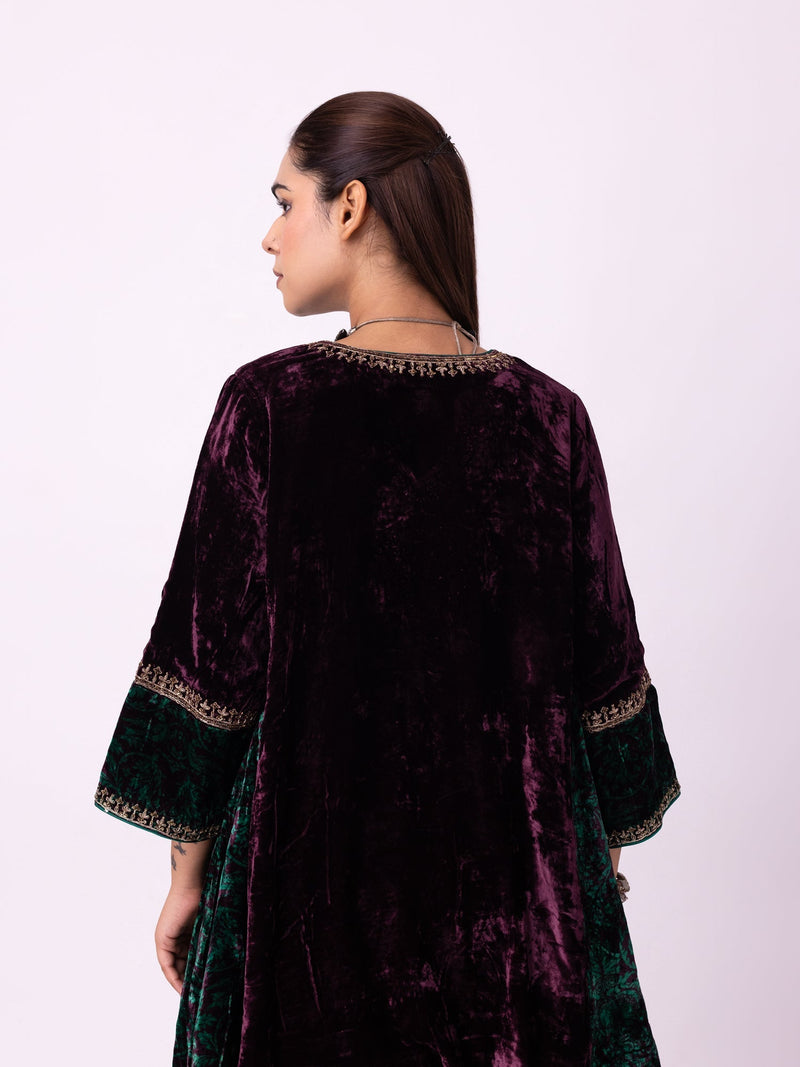 Kabeera Kurti silk velvet kurta/kurta set by Shades of India in wine for women Worldwide