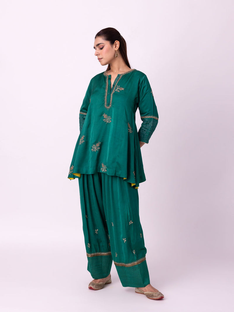 Reejh Short Kurta linen blend kurta/kurta set by Shades of India in green for women Worldwide