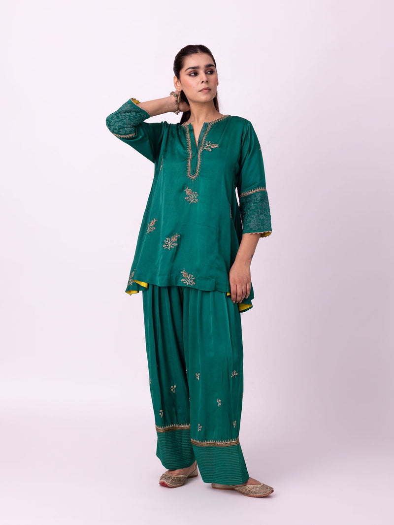 Reejh Short Kurta linen blend kurta/kurta set by Shades of India in green for women Worldwide