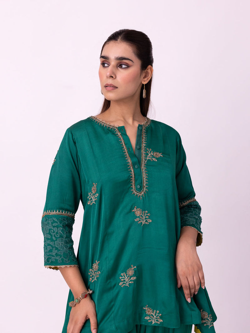 Reejh Short Kurta linen blend kurta/kurta set by Shades of India in green for women Worldwide