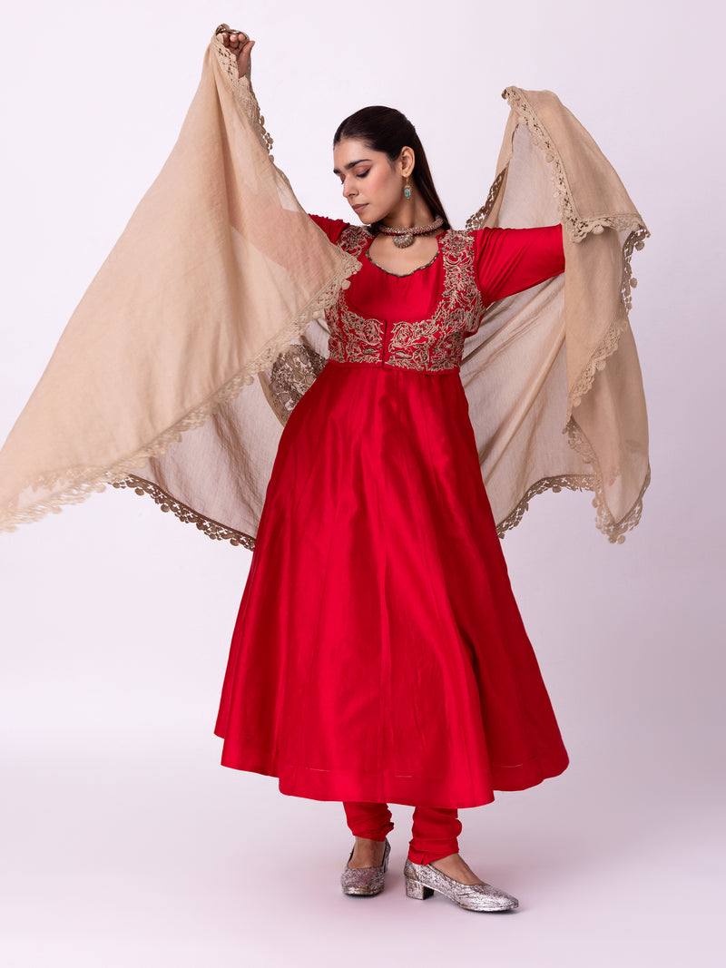 Kurpasa Kurta chanderi kurta/kurta set by Shades of India in red for women Worldwide