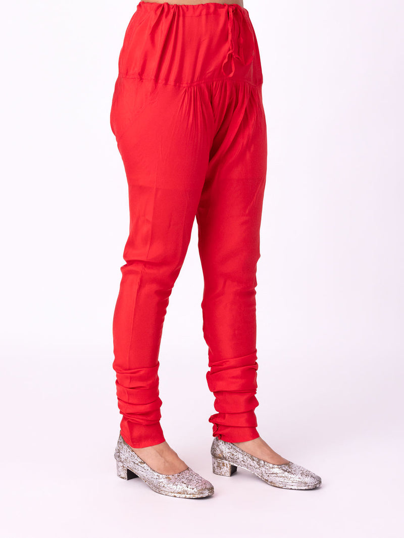 Chunat Churidaar silk pyjama/salwar by Shades of India in red for women Worldwide