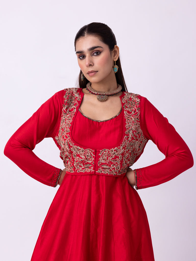 Kamya Jacket linen blend indo-western by Shades of India in red for women Worldwide