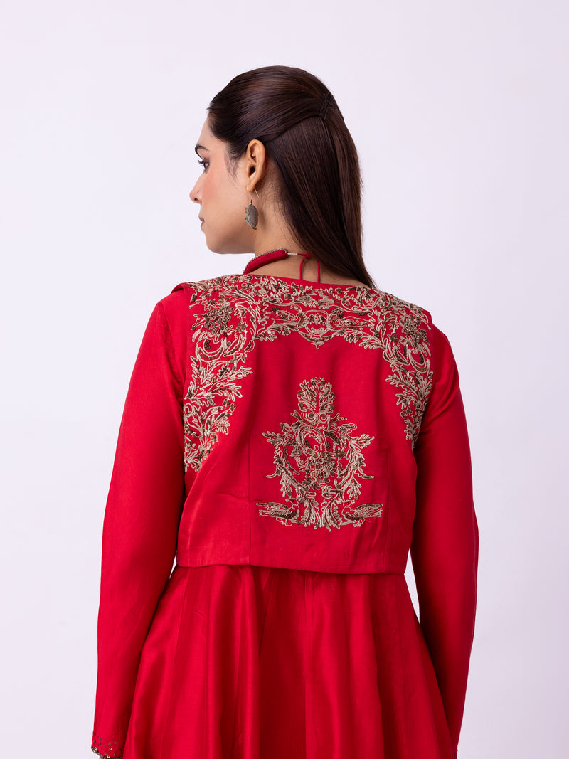 Kamya Jacket linen blend indo-western by Shades of India in red for women Worldwide