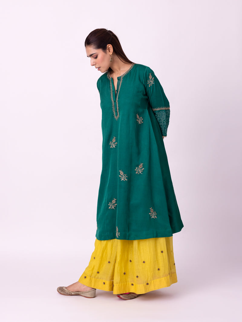 Abeer Long Kurta linen blend kurta/kurta set by Shades of India in green for women Worldwide