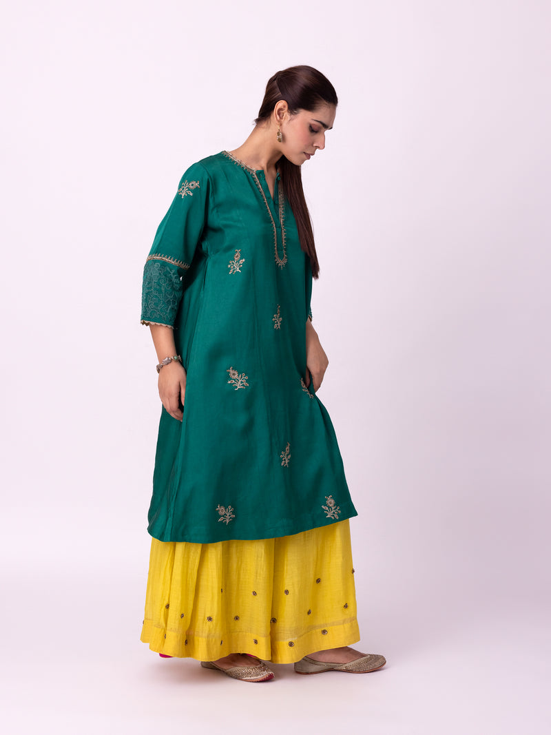 Abeer Long Kurta linen blend kurta/kurta set by Shades of India in green for women Worldwide