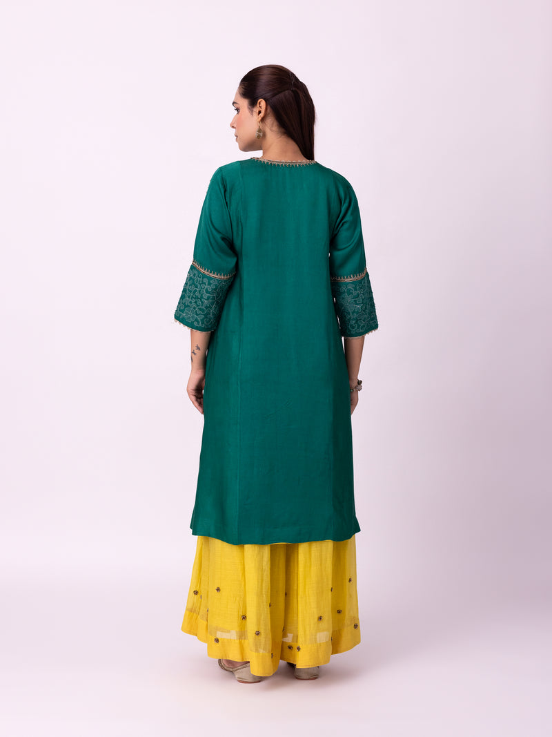 Abeer Long Kurta linen blend kurta/kurta set by Shades of India in green for women Worldwide