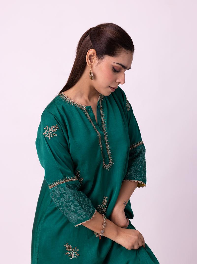 Abeer Long Kurta linen blend kurta/kurta set by Shades of India in green for women Worldwide