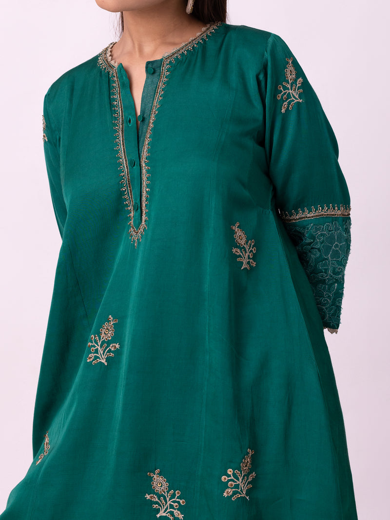 Abeer Long Kurta linen blend kurta/kurta set by Shades of India in green for women Worldwide