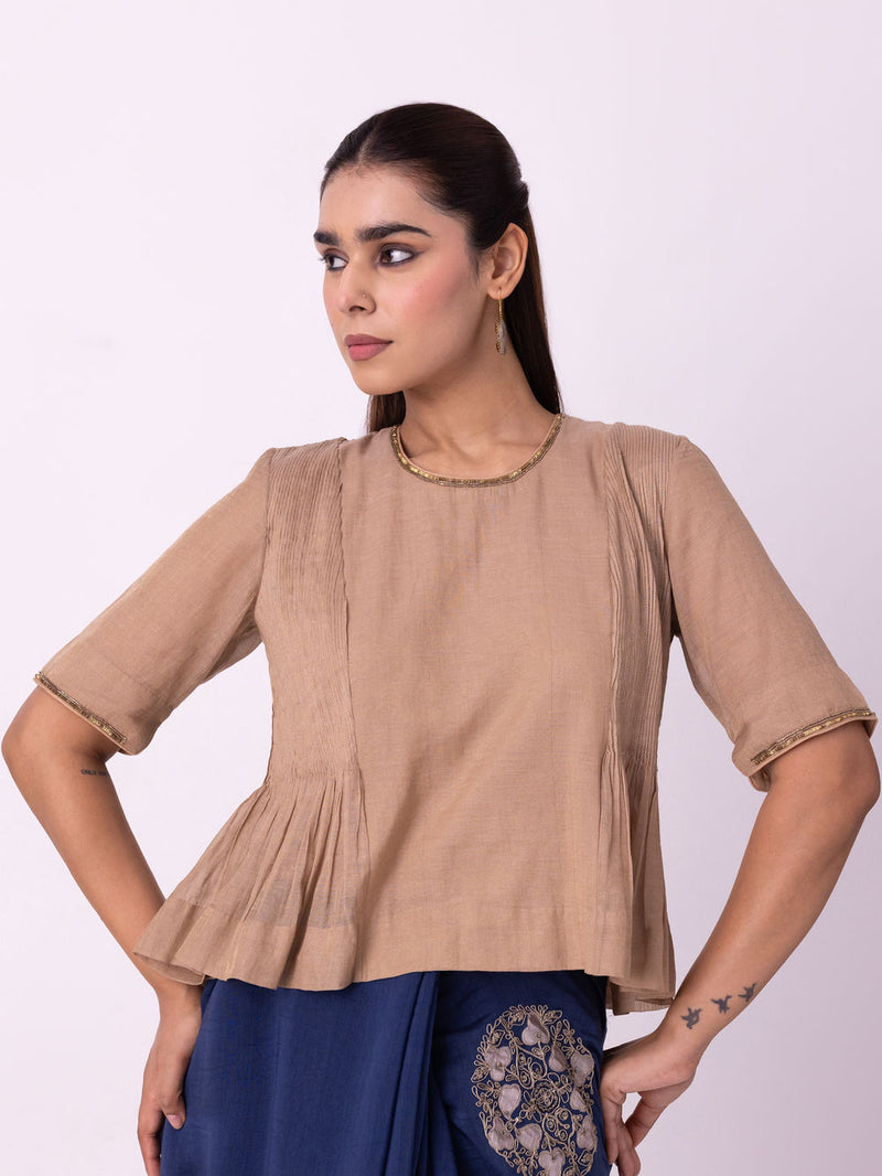 Moonlight Blouse-Gold tissue blouse by Shades of India in yellow for women Worldwide