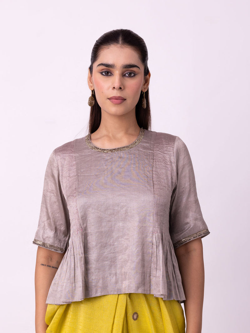 Aksa Blouse tissue blouse by Shades of India in grey for women Worldwide